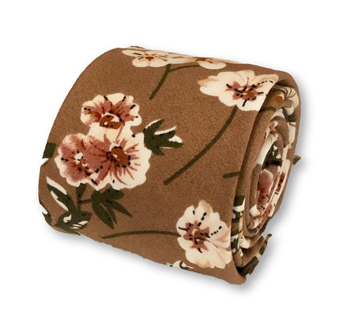 coffee brown with blush pink floral design cotton tie